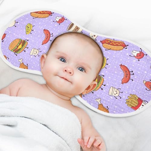 2 Pack Muslin Burp Cloths Fries Cute Food Purple Cotton Baby Burp Cloths Ultra Absorbent Burping Cloth Soft Spit Up Rags for Baby Boys Girls, Large 22" x 11"4