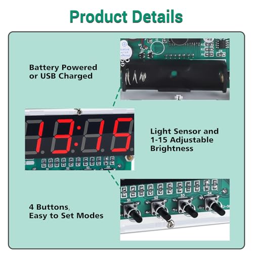 Kit d'horloge numérique à souder SMT MiOYOOW rechargeable - 3