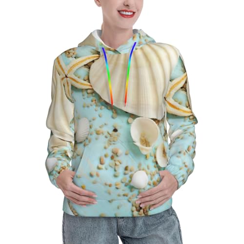 Sweat à capuche femme imprimé coquillages bleu style décontracté