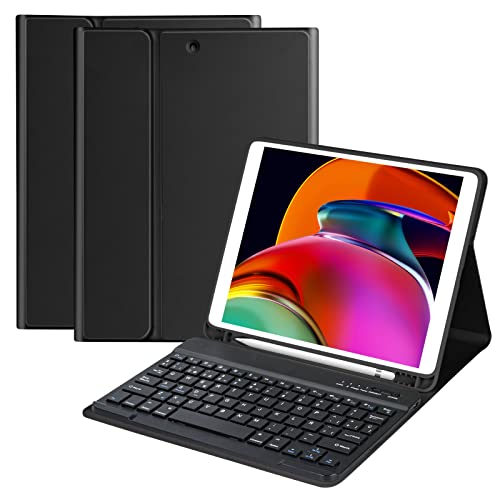 HOTLIFE Teclado com iPad 10.2 9th Gen 2021/8th 2020/7th 2019, Capa de ranhura de lápis e Teclado espanhol para iPad Pro 10.5 2017/ iPad Air 3 10.5 2019 com Smart Auto Sleep-Wake