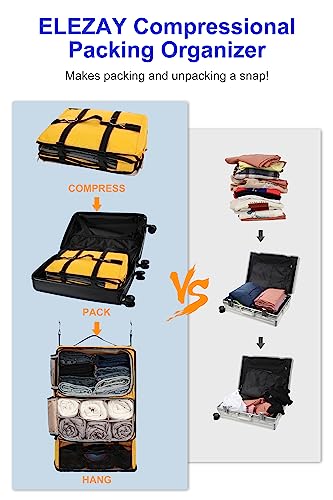 ELEZAY Hanging Packing Cubes Portable Closet 3-Shelf Travel Collapsible Compression Garment Organizer for Carry-on Luggage Suitcase Space Saver Bag XX-Large_No Side Pockets, Yellow2