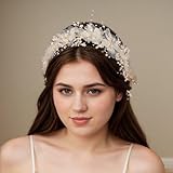 Asphinien Handmade Bridal Floral Headband Gold Flower Hair Band for Wedding Garland Party Women's Prom Headpiece Elegant Beaded Tiara Crown