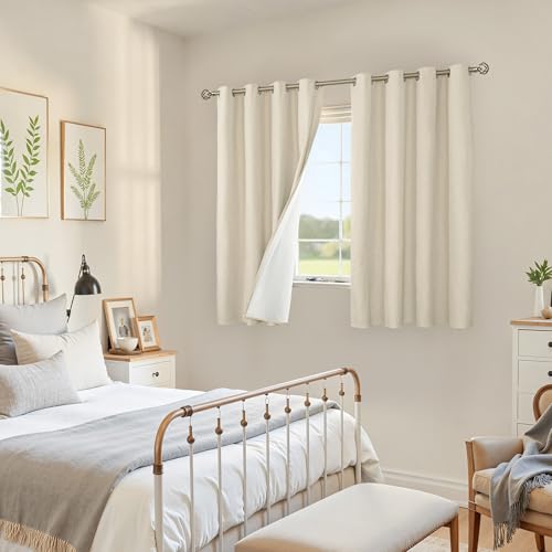 Image of YoungsTex 54 Inch Length Natural Linen 100% Blackout Curtains for Bedroom, Short Thermal Insulated Drapes with Grommet Full Room Darkening for Living Room Window, 2 Panels, 52 X 54 Inch