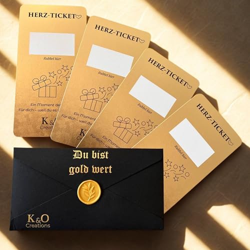 Rubbelkarte mit Botschaft – Gutschein zum Ausfüllen | Geschenk für Freundin, Partner, Familie | Goldenes Ticket mit Rubbelfeld | Überraschung für Geburtstag, Jahrestag, Kino, Reise & Valentinstag