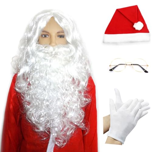 Pjeghbvop Disfraz de Papá Noel, disfraz de Papá Noel para hombres, mujeres y adultos, 1/5 piezas, disfraz de Papá Noel, divertidos guantes de barba de Papá Noel