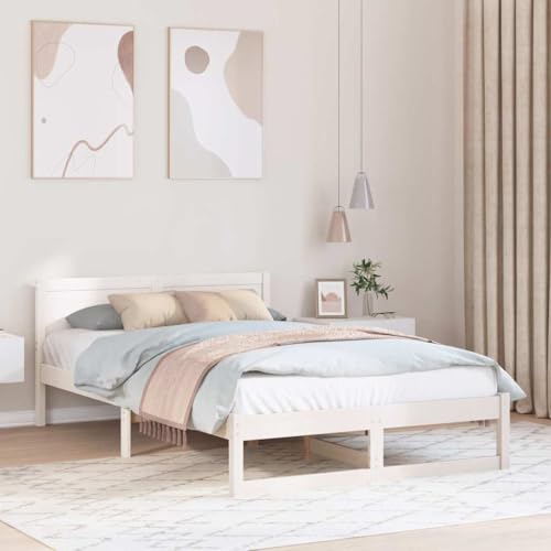 Generico Estructura de cama blanca 140 x 190 cm pino macizo, camas y marcos para camas, 873278