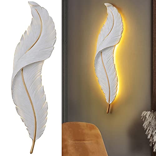 Feather lamp Bedroom Living Room Wall Lights Modern LED Dimmable Wall Sconce Lights with Unique Resin White Feather Design Mid Century Elegant Wall Lamp for Hallway Foyer Kitchen