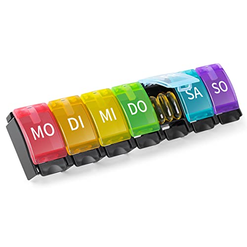 Opret Tablettenbox 7 Tage Deutsch, Pillendose 7 Tage Regenbogen Medikamentenbox Wochen Tablettenbox Tablettendose 7 Tage Kleine eicht Zu Öffnen für Unterwegs
