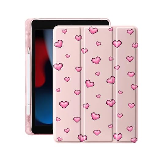 Idocolors Case for iPad 11 inch (A16 Chip) 2025 Generation 11th / iPad 10.9 inch 2022 10th Gen, Built-in Pencil Holder with Soft TPU Shockproof Back Shell Auto Wake/Sleep, Heart-Pink