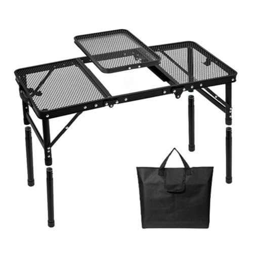 Pufei Mesa de Campamento Plegable de Servicio Pesado con Altura Ajustable - Mesa de Picnic al Aire Libre portátil para Barbacoa, Playa, Patio Trasero (2 tamaños, Carga de 30 kg, Marco de ale