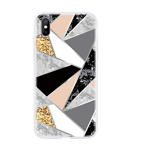CUAgain Funda Compatible con iPhone XS/iPhone X Silicona Mármol Diamante Antigolpes Dibujos Ultrafina Slim Motivo Cover Carcasa Case Bumper Resistente Protección Flexible Oro
