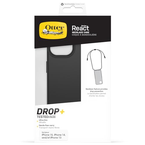 Coque avec MagSafe pour iPhone 15 anti chute avec collier réglable noir