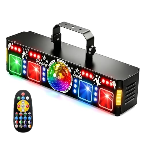 Luz DJ disco con control musical compatible DMX512, luces de escenario con estroboscopio, UV y bola de espejos, con mando a distancia, para club, bodas, Halloween, fiestas y uso doméstico