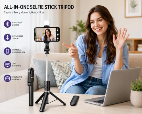 Image of NEW 2026 Tripod Stand for Phone 170 CM | 67 Inch Selfie Stick for Mobile |Multi-Functional Bluetooth Long Selfie Stick for Travel,Vlogging,Compatible with iPhone and All Smartphones