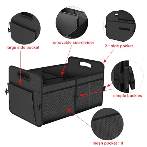 Femuar Car Trunk Organizer with 72L Large Capacity Waterproof Collapsible and 11 Pockets, Trunk Organizer for Car SUV/Jeep/Sedan, Large Size, Grey