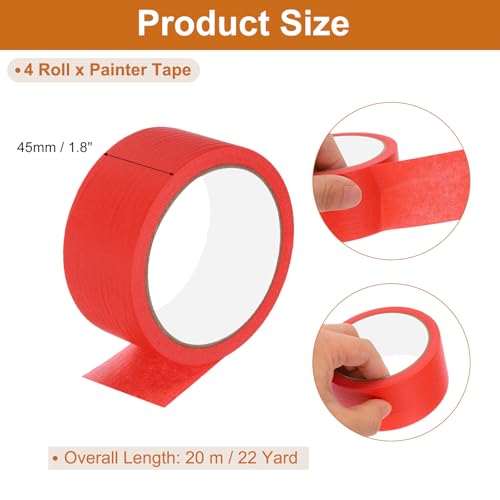 Image of PATIKIL Masking Tape 1.8 Inch Wide, 4 Roll 22 Yard Painters Tape Bulk No Residue Craft Tape for Wall Painting Labeling Car Painting Home DIY Flower Crafts Decoration, Red