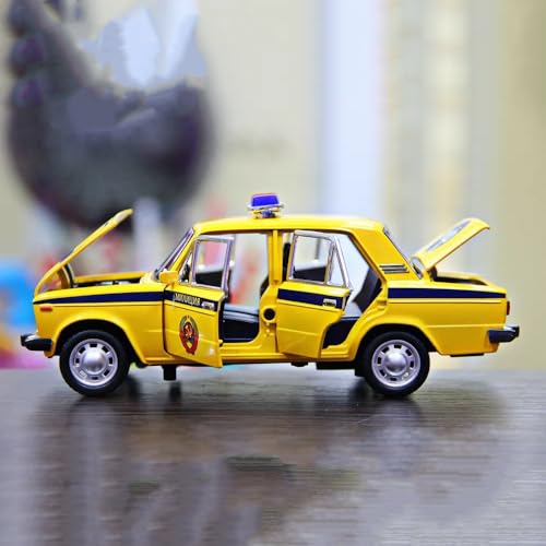 Image of DEUSON ECOM 1:24 Scale Police Toy Car for Kids Diecast Metal Cars Model Police Car Russian Light Sound Pullback with Openable Doors