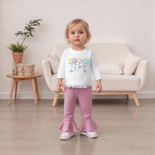 MERSARIPHY Toddler Baby Girl Outfits Cute 3D Flower Long Sleeve Sweatshirt Tops Pants Set 2Pcs Floral Fall Winter Clothes2