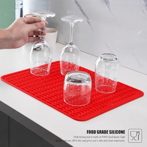 Image of HOMETHREADS Silicone Dish Drying Mat, Silicone Draining Board Mat, Silicone Dish Draining Mats, Kitchen Sink Dish Drainer Mat Racks for Kitchen Counter Protector, 40x30cm (Red)
