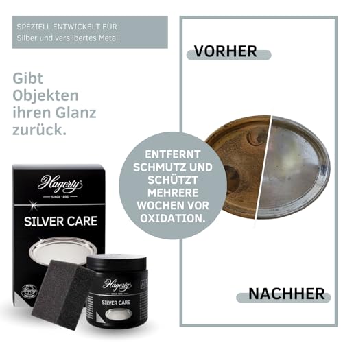 Hagerty Silver Care Silber Paste 185 g I Effiziente Polierpaste zur Reinigung & Pflege von Silber & versilbertem Metall I Silberputzmittel für angelaufene Silberwaren Teller Tabletts I inkl Schwamm