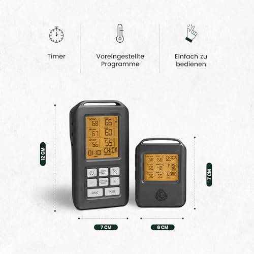 BURNHARD Funk Grillthermometer mit 4 Temperaturfühlern, 30m Reichweite, Digital Braten-Thermometer für Grill & Backofen, Timer, BBQ Thermometer, Grillzubehör für Fleisch & Fisch