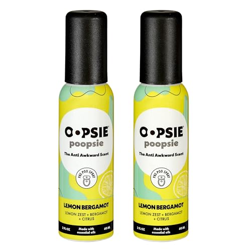 Oopsie Poopsie Pre GO toilet spray, discreet & portable original odor deodorizer scents. Perfect for purses, pockets and backpacks. Pre-poo spray to use on the go 2 Oz bottle Lemon Bergamont 2 pack