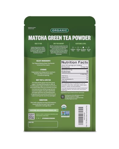 Image of FGO Organic Matcha Green Tea Powder - Organic Matcha for Lattes, Smoothies & Baking - USDA Organic & Non-GMO - 16oz Resealable Bag