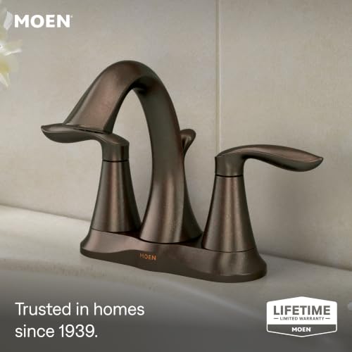 Image of Moen Eva Oil-Rubbed Bronze Two-Handle Centerset Lavatory Faucet with Drain Assembly, Sink Faucet Bathroom 3-Hole for Standard 4-inch Countertop Setup, 6410ORB