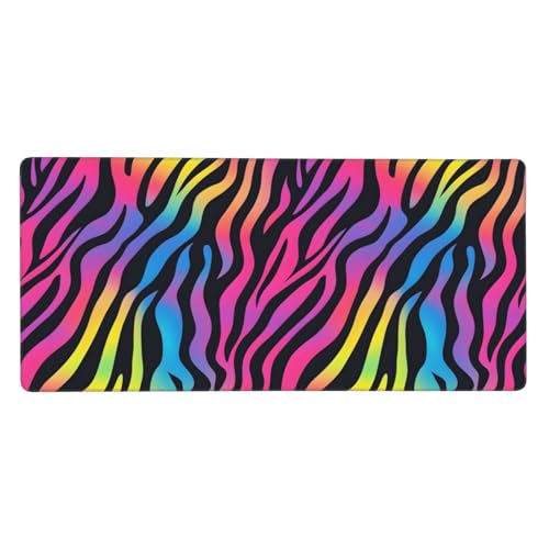 Tapis de bureau à rayures colorées rêveuses avec bords cousus