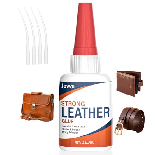 Jevvu Leather Glue 35g Strong Permanent Adhesive Clear Leather Repair Glue for Jackets Purses Furniture Car Seat Shoes Handbags Leathercraft