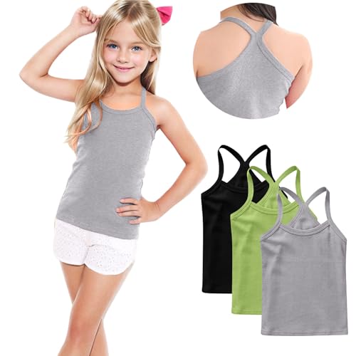Lmdudan 3 Pcs Girls Camisole Tank Tops Cotton Cami Sleeveless Spaghetti Undershirts 2025 Summer Tee Shirts Pullover 1-13Y2