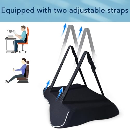 Image of Back Support Cushion for Office Chair & Car | Premium Memory Foam Lumbar Support | 2 Year Warranty | Back Pain Relief, Posture Correction & Adjustable Strap | Breathable Mesh Cover | Made in India