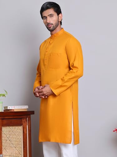 Image of Amazon Brand - Tavasya Men Casual Collared Festive Kurta | Cotton Blend | Solid | Knee Length | Regular Fit (Available in Plus+ Sizes)