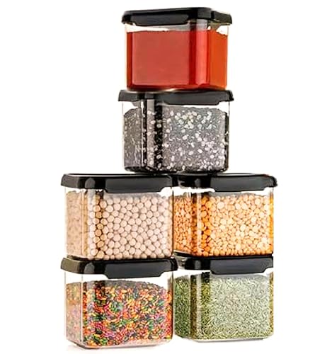 Image of Xiran Unbreakable Containers For Kitchen Storage Set, Kitchen Containers Set, Kitchen Organizer Storage Set, Kitchen Accessories Items, Pantry Organization And Kitchen Storage (500Ml, Black, Set of 6)