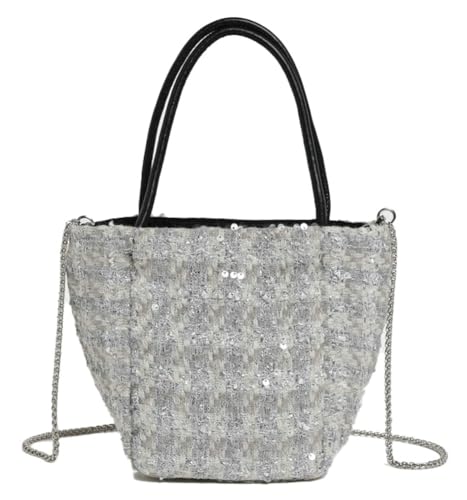 Molodo Woolen Tweed Bag Sequins Embellished Chain Strap Small Square Purse Magnetic Closure Handheld Crossbody