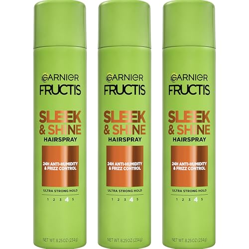 Garnier Fructis Style Sleek and Shine Anti-Humidity Hairspray, Ultra Strong Hold, Frizz Protection 8.25 Oz, 3 Count (Packaging May Vary)
