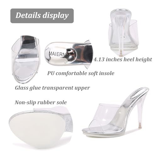 Women's Transparent One Strap Sexy Stiletto Heels Round Peep Toe Clear High Heels Slip-On Dress Heeled Mule Sandals for Formal Wedding Prom Party Evening3