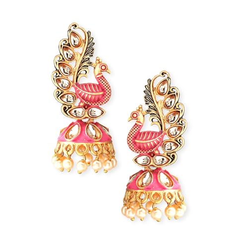 Rubans 22k Gold-Plated Handcrafted Kundan & Enamel Peacock Design Jhumka Earring (B0D6KTP49W) Amazon Price History, Amazon Price Tracker
