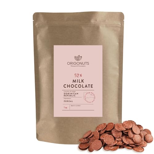 ORIGONUTS Pepitas de Chocolate con Leche 52% de Cacao Chips de Chocolate para Fundir y Hornear Gotas de Chocolate Cobertura Chocolate Reposteria y Pasteleria Fuente de Chocolate | 1 kg