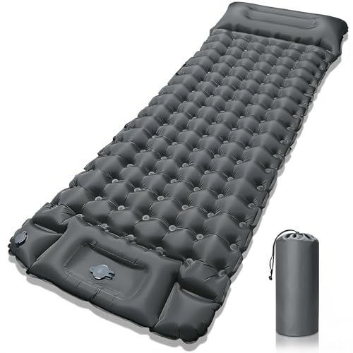 PQETBV Colchoneta Autoinflable para Dormir para Acampar, Utraligero Esterilla Inflable Portatíl Colchón Individual, concon Bomba de Pie para Camping, Exteriores, Viaje(Gris)