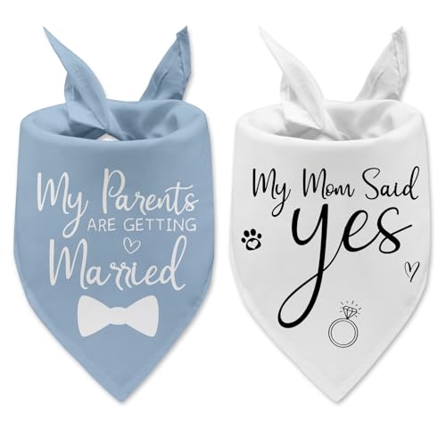 2 Packs My Parents are Getting Married and My Mom Said Yes Engagement Dog Bandana Bridal Shower Gift Pet Scarf for Large Medium Small Dogs Wedding Announcement Party Decorations Outfit