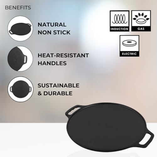 Image of Pencil Pre-Seasoned Cast Iron Dosa Tawa 30 cm | Compatible with Gas Stoves & Induction | Naturally Nonstick | 100% Pure & Toxin-Free | No Chemical Coating | Dishwasher Safe | Long-Lasting | Black