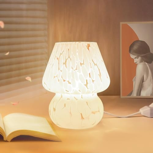 La Mejor Recopilación de Lampara de buro . 47 KUAEAY Lámpara de Mesa de Noche de Cristal Rayado, Lámpara de Hongo, 3 Modos de Color, Minimalista LED Lámpara de Murano Estética, USB Lectura Lámpara para Recamara Dormitorio...