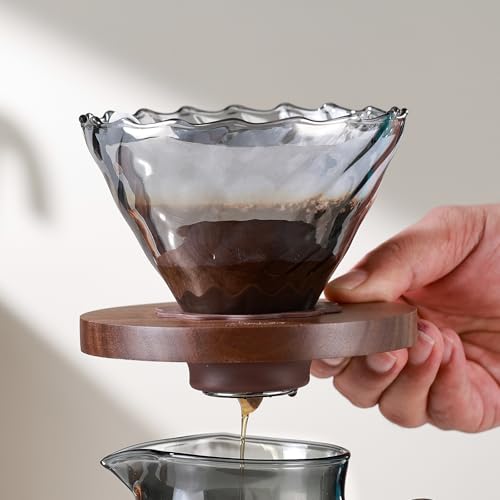 Image of Bincoo Pour Over Coffee Maker&Dripper, Style Cone Filter + 600ml Glass Coffee Server, Manual Coffee Brewer Set, Reusable Coffee Filter Holder, Great Gift for Coffee Enthusiasts(Grey