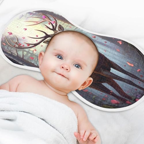 J JOYSAY Deer Flowers Lightblue Baby Burp Cloths for Boys Girls Large 22''x11'' Cotton 4 Layer Baby Bibs for Baby Spit Up one sizex44