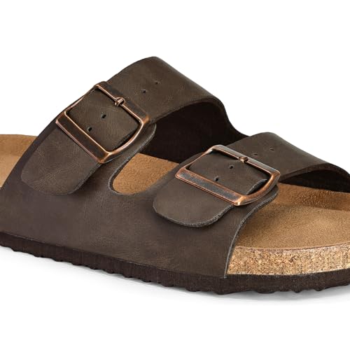 Image of mysoft Womens Flat Sandals Cork Footbed Slides with 2 Straps | Adjustable Buckle Slip On Comfortable Casual Light Weight Summer sandals