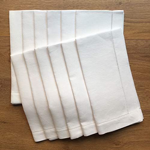 White Linen Hem Stitch Dinner Napkins - Set of 12 20"x20"-Ladder Hem Stitch 100% Linen Cloth Napkins-Super Value Bulk 12 Pack by Minhcraft - Used condition - US$42.24