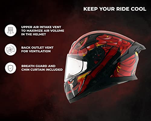 Image of Axor Apex Venomous ISI ECE DOT Certified Full Face Dual Visor Helmet for Men and Women with Pinlock Fitted Outer Clear Visor and Inner Smoke Sun Visor Black Red(XL)