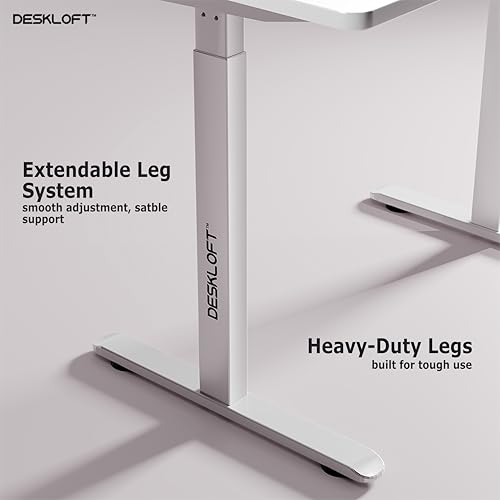 Image of Electric Standing Desk Height Adjustable Table | Ergonomic Sit Stand Workstation with Walnut Wood Grain Top | Motorized Computer Desk for Home Office (White Frame & White Top, 1200x600 mm)