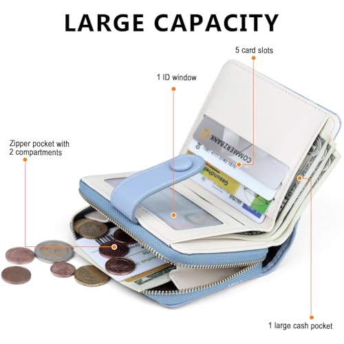 Image of Farcauo Womens Wallet Cute Small Wallets for Women Blue Women's Wallet Kawaii Flower Card Wallets for Women Ladies